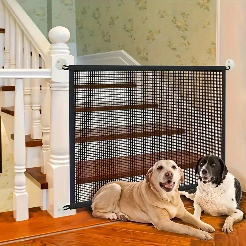 Pet Barrier Fence Baby Safety Gate Mesh with Telescopic Pole Hook Stairs Entrance Indoor Gate Fence Safety Protection Punch-free Aimak Store