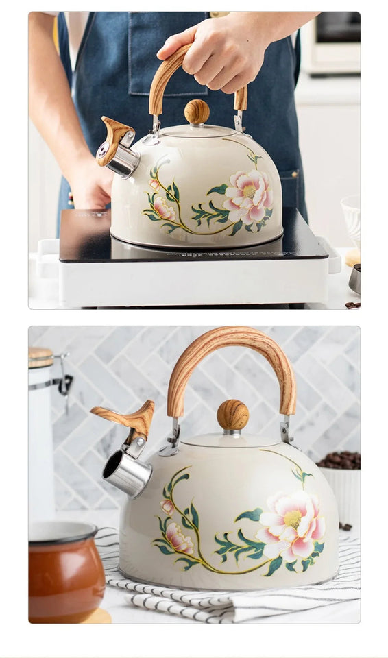 3L Whistling Kettle Teapot Floral Enameled Universal Teapot Water Kettle Large Capacity Thickened Coffee Pot Aimak Store
