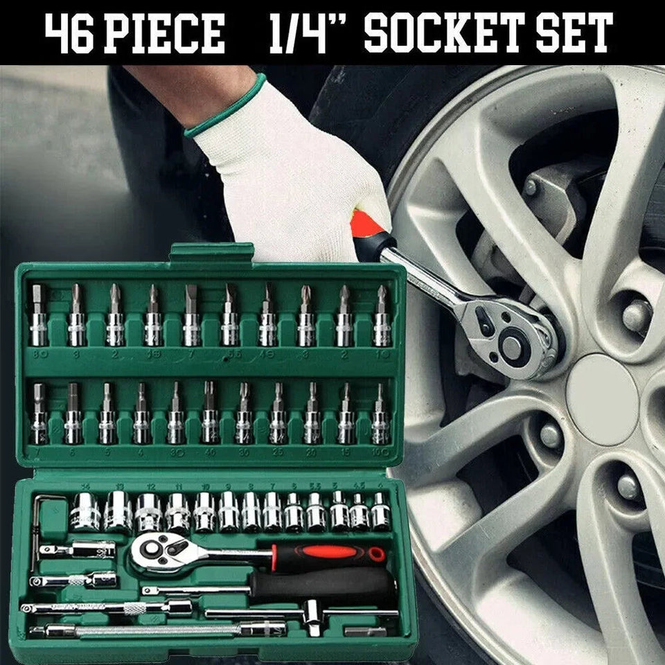 46pc Drive Socket Set 1/4 inch Ratchet Wrench Set with Sockets Metric Hex Bit Socket Set Mechanic Tool Kits for Auto Repair Hous Aimak Store