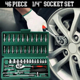 46pc Drive Socket Set 1/4 inch Ratchet Wrench Set with Sockets Metric Hex Bit Socket Set Mechanic Tool Kits for Auto Repair Hous Aimak Store