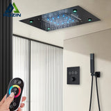 Black Thermostatic Bathroom Shower Faucet Set Remote LED Rainfall Head Faucets Crane 3 Way Concealed Embedded Hot Cold Mixer Tap Aimak Store