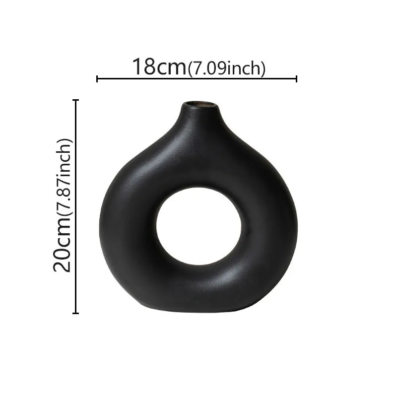 Flat Minimalist Simple Vase Donut Shape Single Flower Pot Home Wedding Decoratio Hollow Ornaments Circle Flower Arrangement Vase Aimak Store