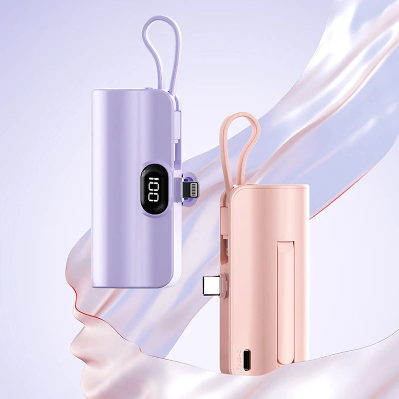 5000/10000/20000mAh 2IN1 Mini Power Bank Pocket External Battery Plug Portable Power Bank For iPhone Huawei Fast Charging Outdoo