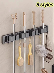 Mop and Broom Organizer Mop Holder Rack Mop Holder Wall Mounted Strong Broom Mop Holder Shelf with Hooks Organizers Hang Broom Aimak Store