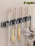 Mop and Broom Organizer Mop Holder Rack Mop Holder Wall Mounted Strong Broom Mop Holder Shelf with Hooks Organizers Hang Broom Aimak Store