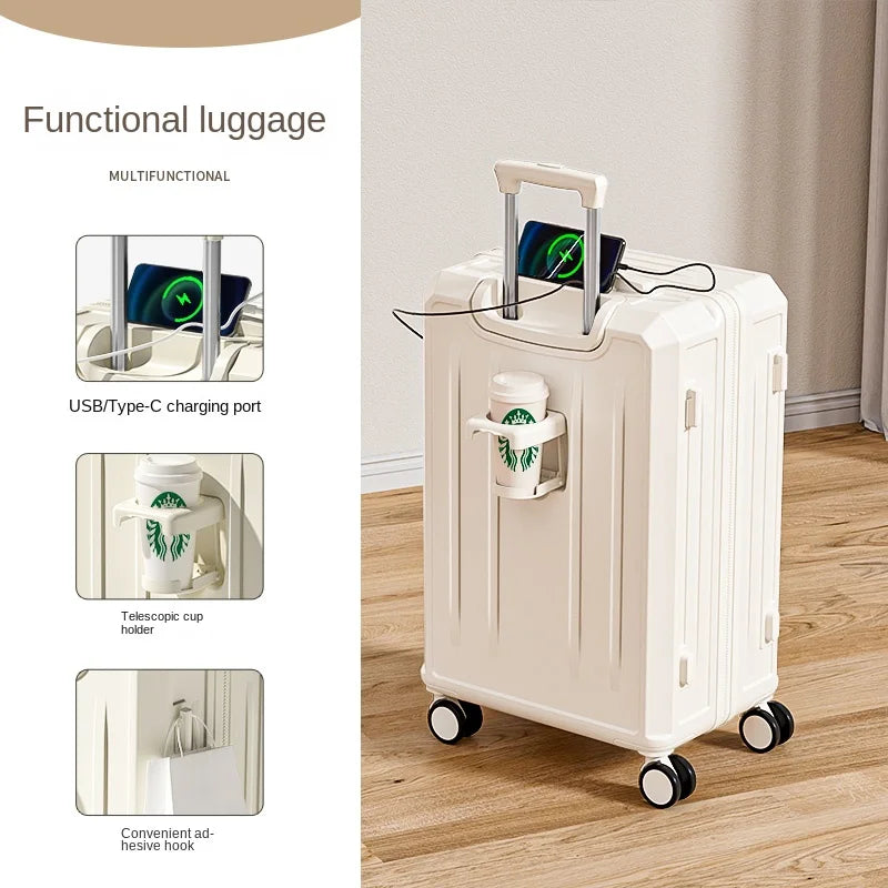 KO-KU 2024 Suitcase Set Female 20 Inch Boarding Suitcase USB/Type-C Port Water Cup Holder 26/28 inch Male Large Capacity Luggage Aimak Store