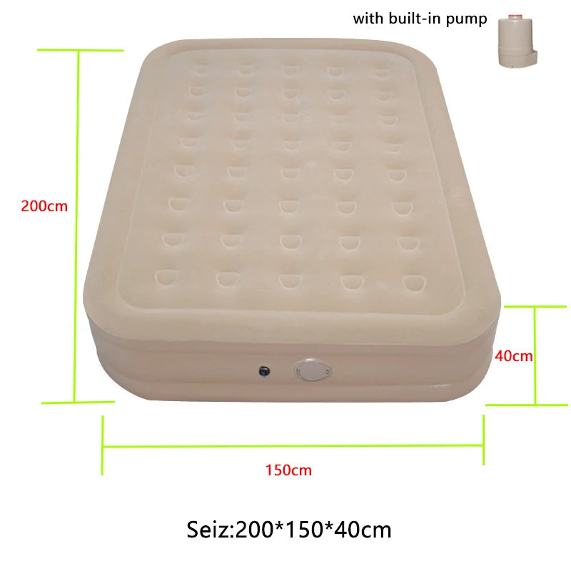 Portable PVC Flocking Air Mattress With Built-in Pump Detachable Battery for Camping - Lightweight Comfort Outdoor Travel Bed Aimak Store