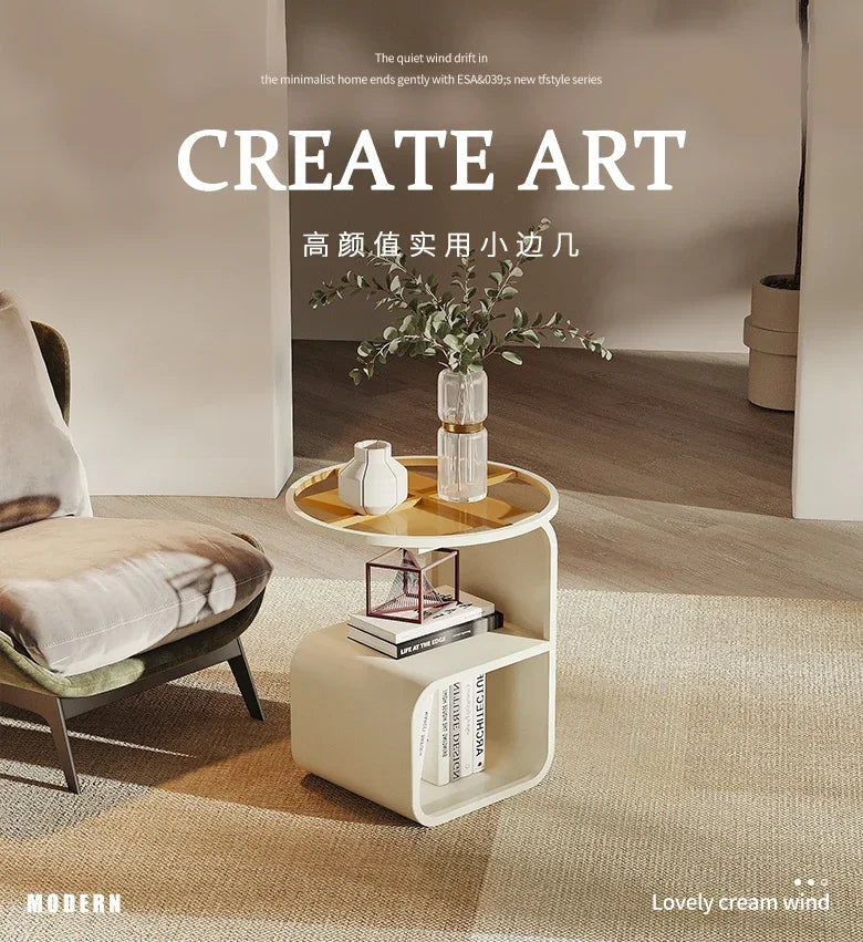 Home Living Room Iron Art Sofa Table Modern Round Feeding Table Bedroom Bedside Cabinet Elegant Nightstand Stylish End Table Aimak Store