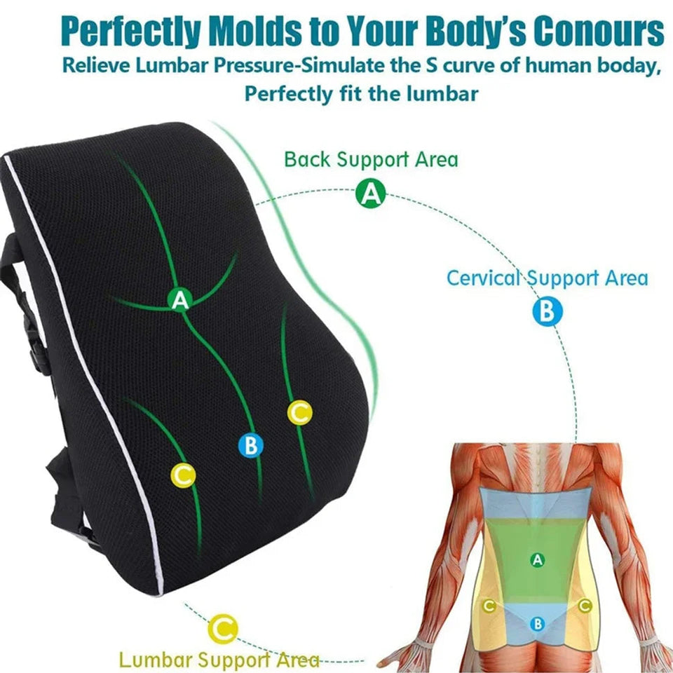 Lumbar Support Pillow Memory Foam Car Seat Waist Cushion Relieve Back Pain Soft and Comfortable For Office Home Car Aimak Store