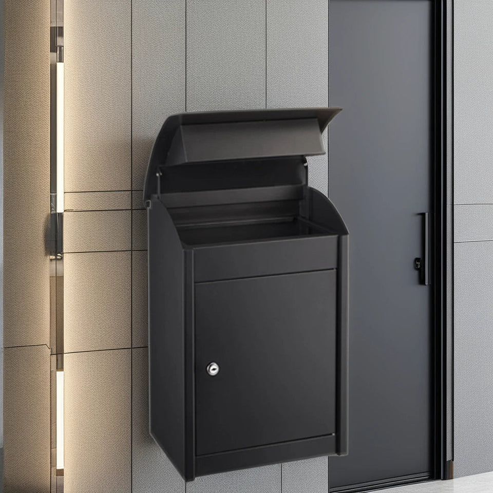 AJF Large Waterproof Outdoor Metal Mailbox Parcel Delivery Drop Box Wall Mount Home Garden Use Steel Newspaper Storage Post Lock Aimak Store