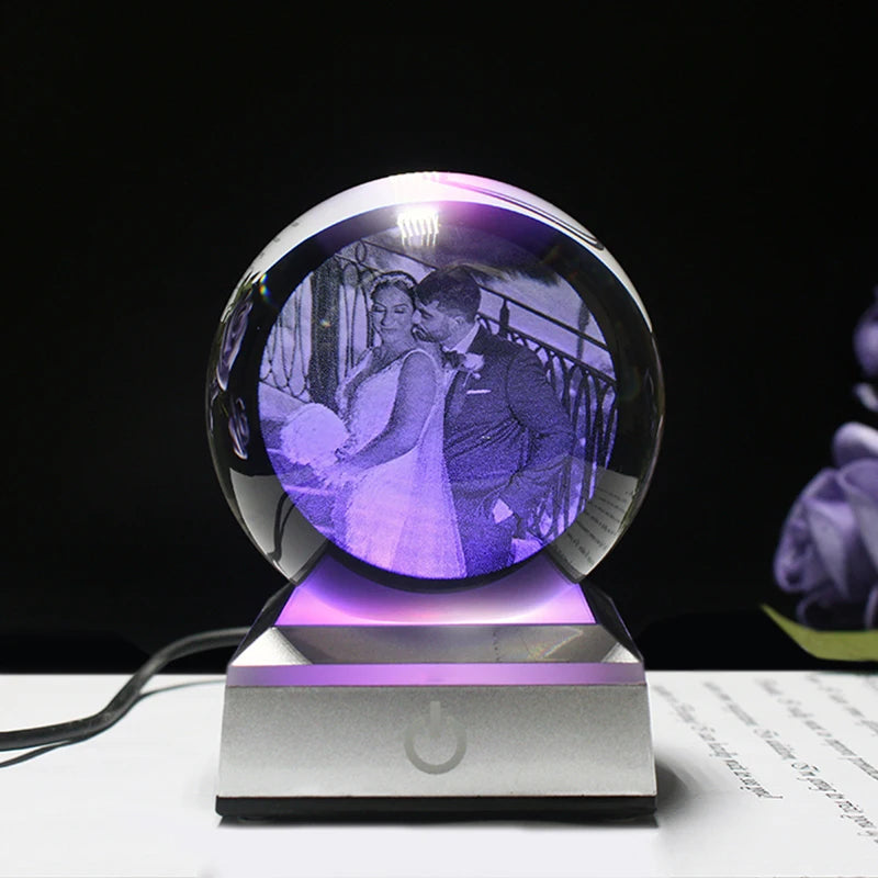 Photo Text Personalized Crystal Ball 2D Laser Engraving Pets Baby Family Picture Customized Glass Sphere Souvenir Birthday Gifts Aimak Store