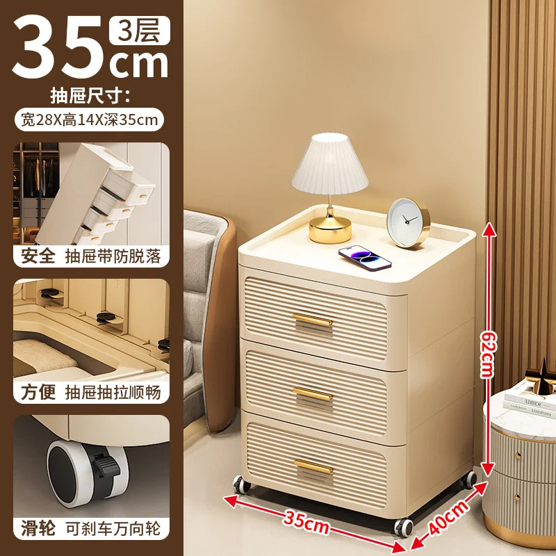 Modern Minimalist Nightstand with Drawers|Faux Wood Bedside Storage Cabinet Movable Bedroom Organizer Space-Saving HomeFurniture Aimak Store