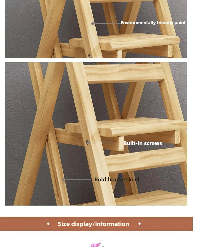 Multi-functional Bamboo Wood Folding Ladder Chair Kitchen Hat Rack 2 Step Ladder Province Space Stair Chair Plant Rack Furniture