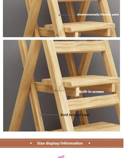 Multi-functional Bamboo Wood Folding Ladder Chair Kitchen Hat Rack 2 Step Ladder Province Space Stair Chair Plant Rack Furniture