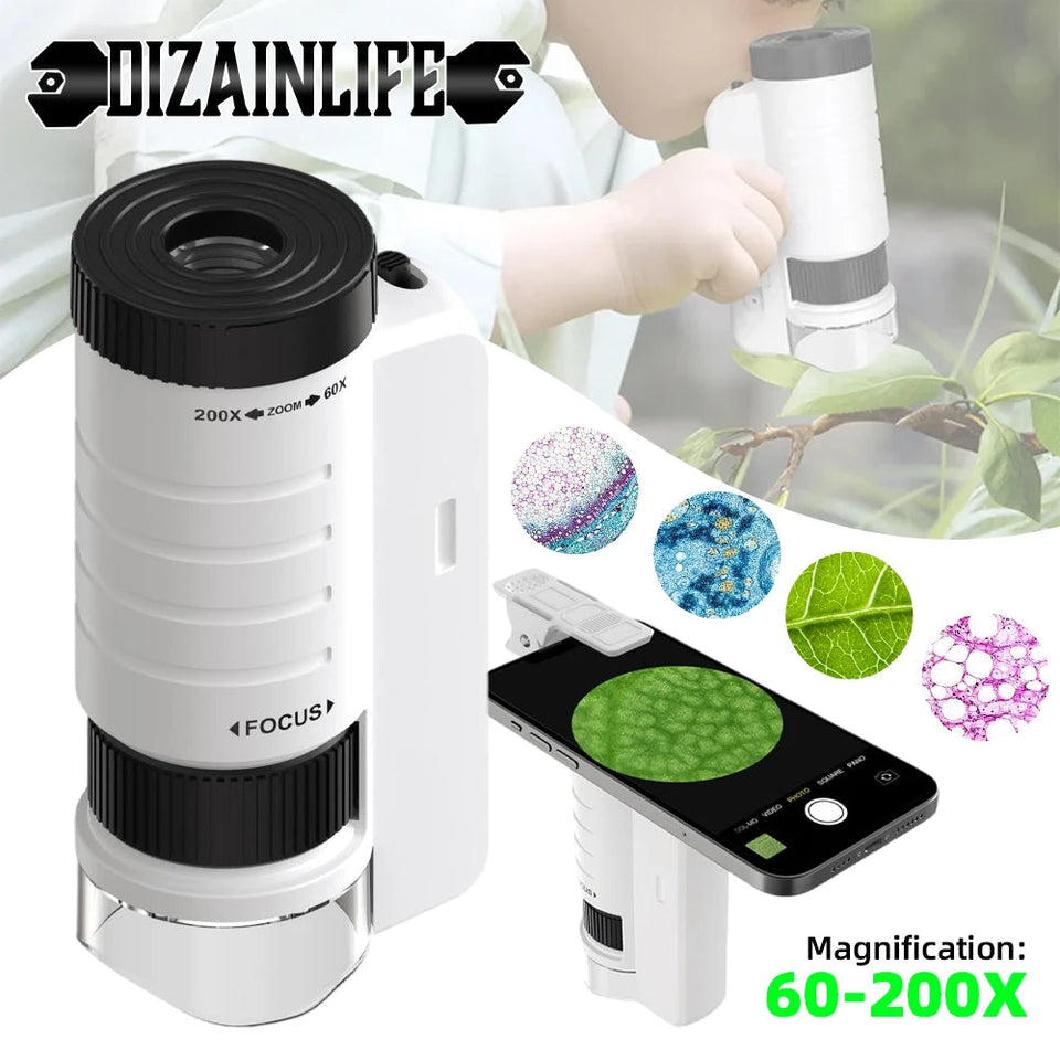 60-200X Children Microscope Pocket Microscope with LED Portable High Definition Science Microscope Outdoor Pocket Kid Microscope Aimak Store