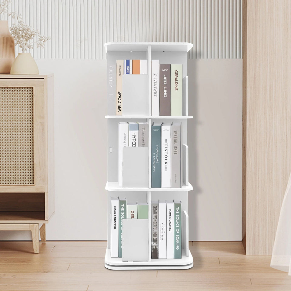 Bymaocar 360° Rotating Bookshelf, 3 Tier Standing Bookcase, Small Corner Bookcase White For Bedrooms/Living Rooms Aimak Store