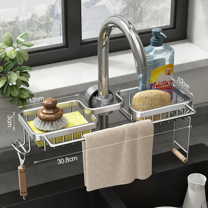 Kitchen Space Aluminum Sink Drain Rack Sponge Storage Faucet Holder Soap Drainer Shelf Basket Organizer Bathroom Accessories Aimak Store