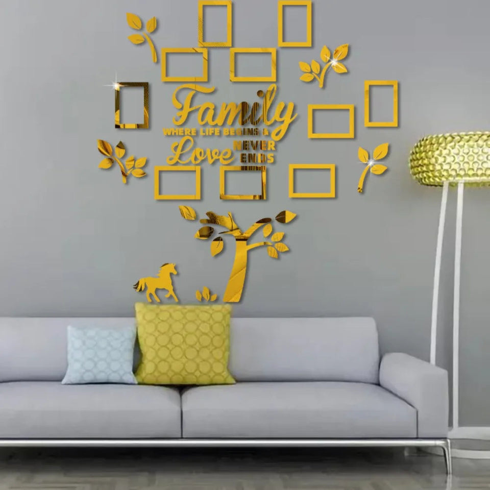 3D New Family Photo Frame Tree Wall Sticker Acrylic Self-adhesive Tree Collage Living Room Bedroom DIY Art Home Decoration Aimak Store