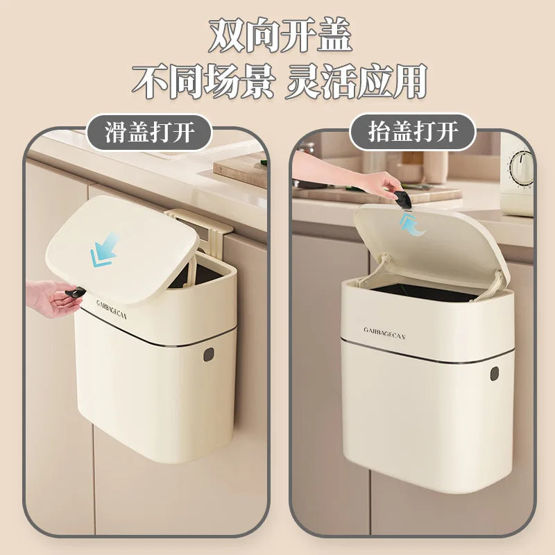 Household plastic flip-top wall-mounted trash can kitchen bathroom bathroom gap wall-mounted storage simple trash can Aimak Store