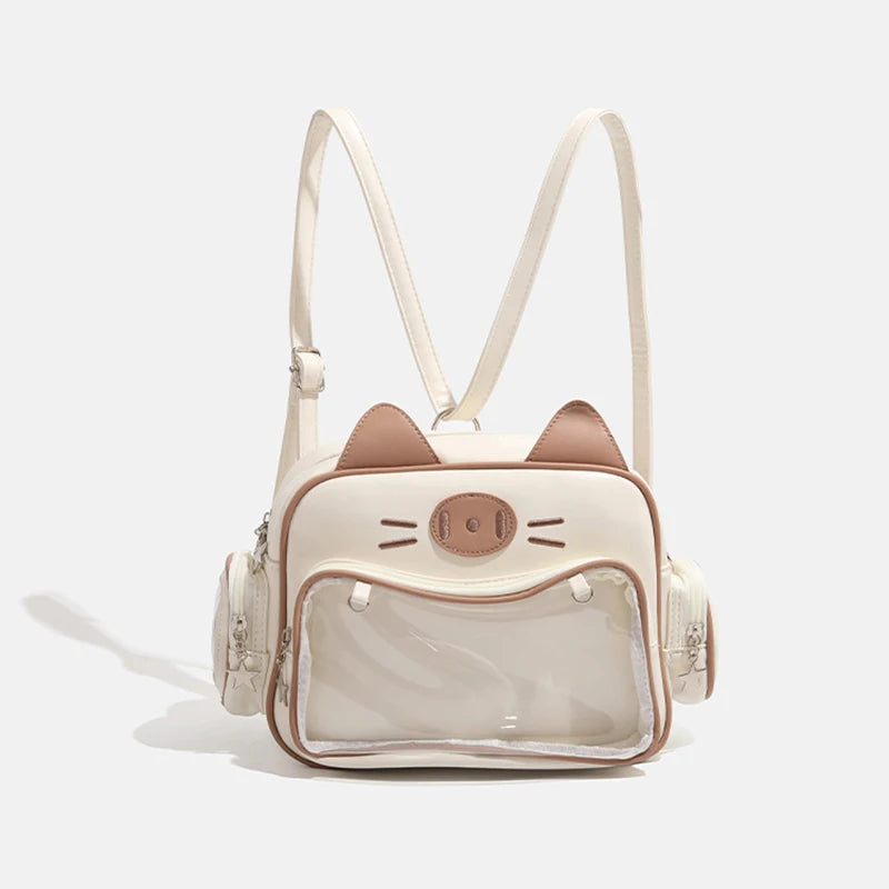 Y2K Ita Bag Cat PU Backpack – Foldable, Adjustable Strap, Secure Zipper, Preppy Style Cute Schoolbag Aimak Store