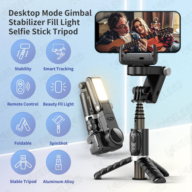 Q18 Desktop Following the shooting Mode Gimbal Stabilizer Selfie Stick Tripod with Fill Light for iPhone Cell Phone Smartphone Aimak Store