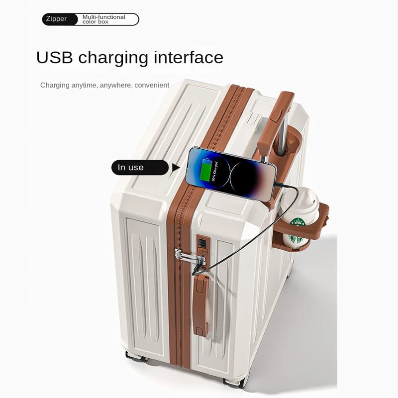 KO-KU 2024 Suitcase Set Female 20 Inch Boarding Suitcase USB/Type-C Port Water Cup Holder 26/28 inch Male Large Capacity Luggage Aimak Store