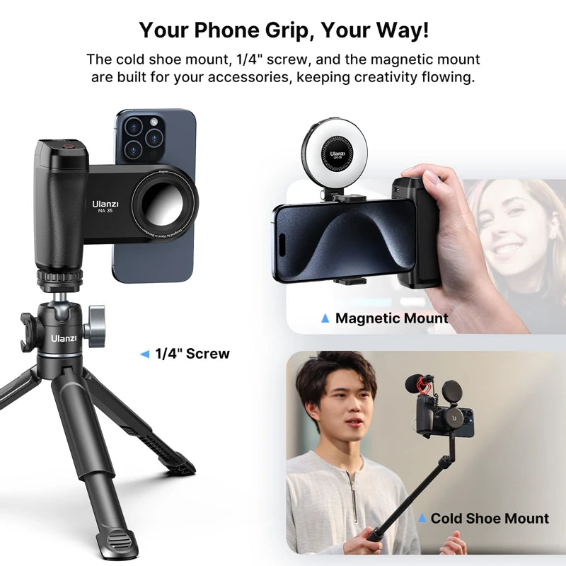 Ulanzi MA35 MagSafe Smartphone Camera Shutter Grip Bluetooth Selfie Handle As Camera Photo Stabilizer Vertical Horizontal Shoot Aimak Store