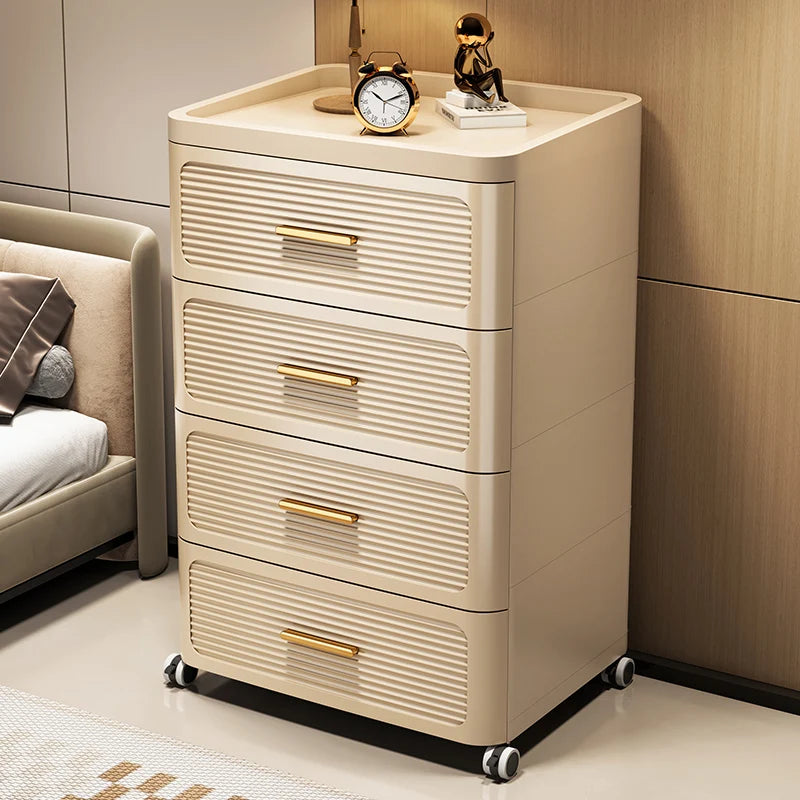 Modern Minimalist Nightstand with Drawers|Faux Wood Bedside Storage Cabinet Movable Bedroom Organizer Space-Saving HomeFurniture Aimak Store