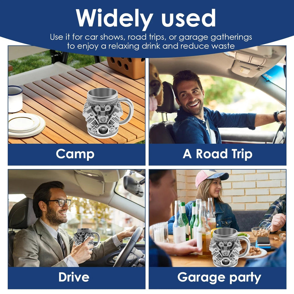 Creative Water Mug Stainless Steel Coffee Cup Reusable Cocktail Mug Creative Water Cup V6 V8 Engines Design Mug for Home Office Aimak Store