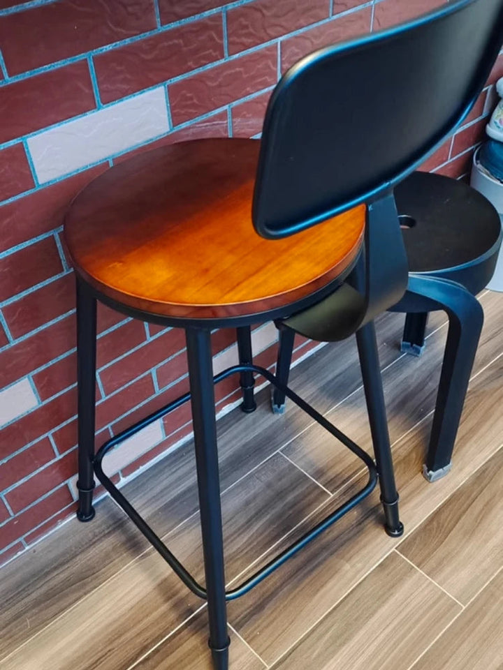 American Style Iron Bar Chair Coffee Shop Milk Tea Shop High Chairs Retro Backrest Seat Solid Wood Sitting Face Counter Stool Aimak Store
