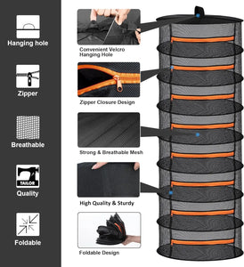 2ft Herb Drying Rack 2/4/6/8 Layer Folding Mesh Hanging Basket Dryer Net with Zippers for Seeds Flowers Buds Fit in Grow Tents Aimak Store
