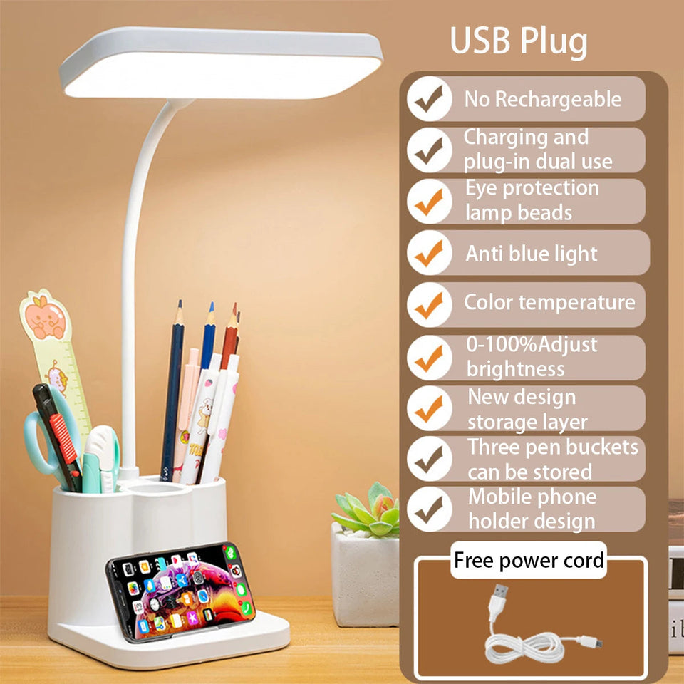 USB LED Table Lamp 3 Colors Eye Protection College Student Book Reading Lamp Night Light For Bedroom Bedside Learning Dormitory Aimak Store