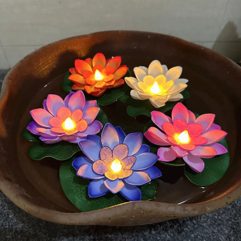 1PC Artifical Floating Lotus Night Light 10cm Flower Lotus Lamp Waterproof Lights Christmas Garden Pool Pond Fountain Decoration Aimak Store