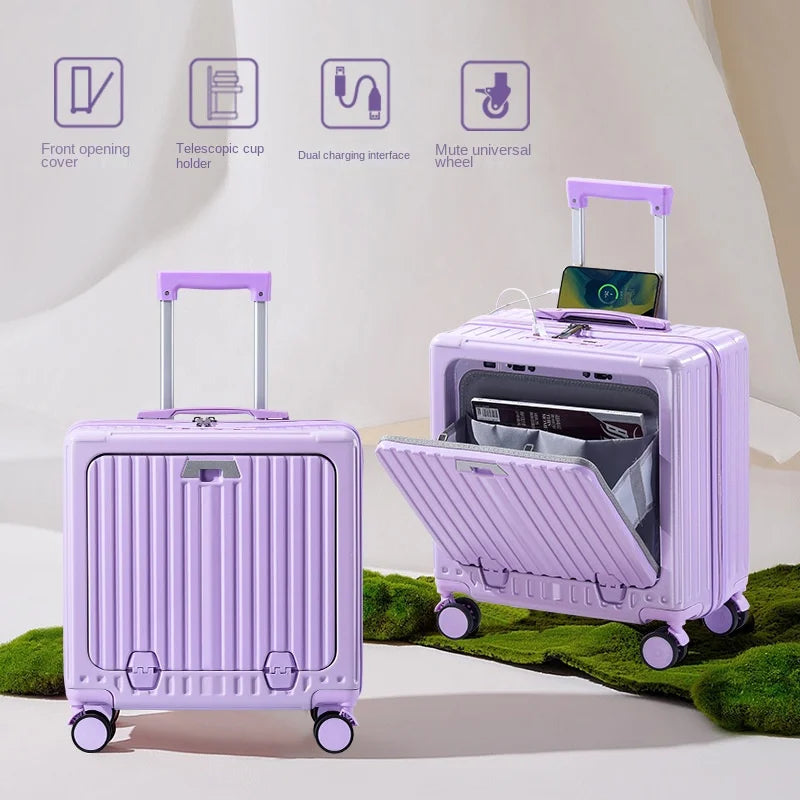 New Front Opening Lid Suitcase Multifunctional Mini Luggage Aluminium Frame 18/20 Boarding Box Trolley Case Cabin Bag Aimak Store