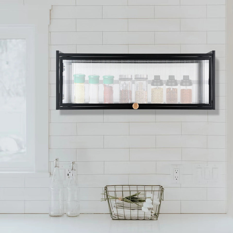 Wall Mount Cabinet 33.5*11in Balcony Kitchen Wall Cabinet with Flip-Up Door Living Room Bedroom Storage Cabinet Wall Cabinet Aimak Store