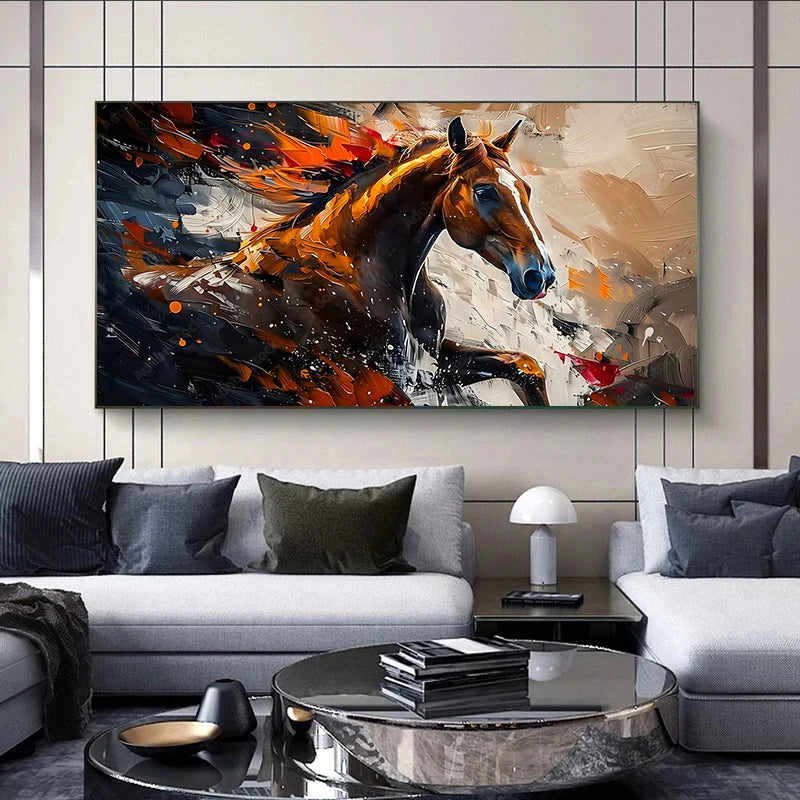 Abstract Black Gold Horse Print Canvas Painting, Modern Textured Running Horse Poster Wall Art, For Living Room Decor, No Frame Aimak Store