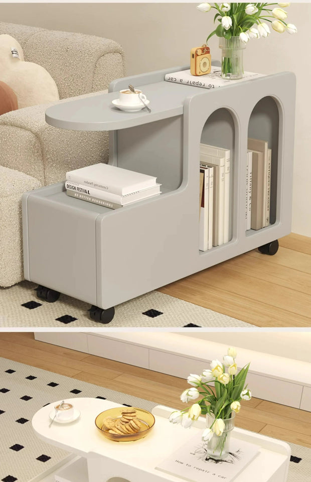 Movable Side Table with Storage Rack Cream Style End Table for Sofa Coffee Table Bedroom and Living Room Aimak Store