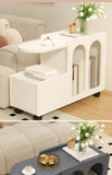 Movable Side Table with Storage Rack Cream Style End Table for Sofa Coffee Table Bedroom and Living Room Aimak Store