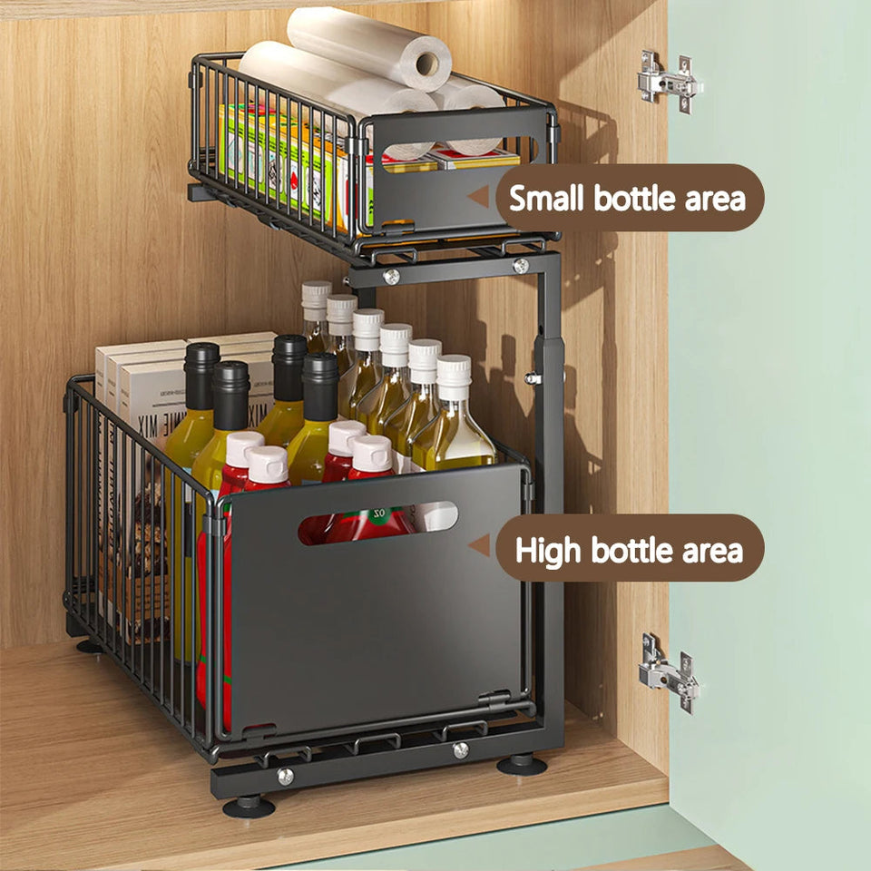 2 Tier Pull Out Cabinet Organizer Adjustable Kitchen Storage Rack Under Sink Organizer Spice Jar Storage Rack Slide Out Drawer Aimak Store