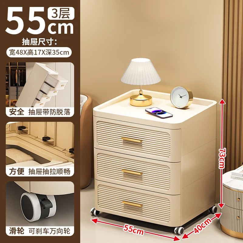 Modern Minimalist Nightstand with Drawers|Faux Wood Bedside Storage Cabinet Movable Bedroom Organizer Space-Saving HomeFurniture Aimak Store