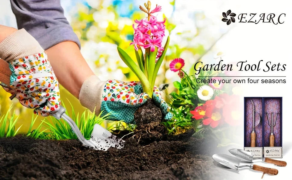 4pcs/set Heavy-duty Garden Tool,Durable Stainless Steel And A Sturdy Wooden Handle. Includes Hand Shovel, Trowel, Garden Rake Aimak Store