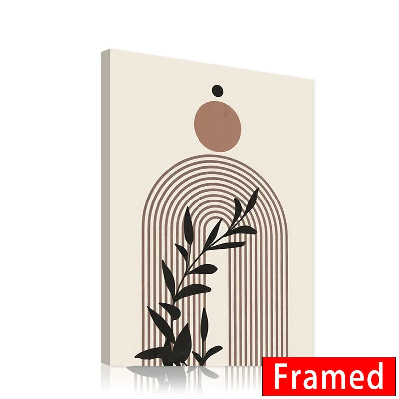 Framed Abstract Beige Bohemian Sun Leaf Poster Nordic Geometric Lines Canvas Painting Living Room Wall Art Home Decoration Mural Aimak Store