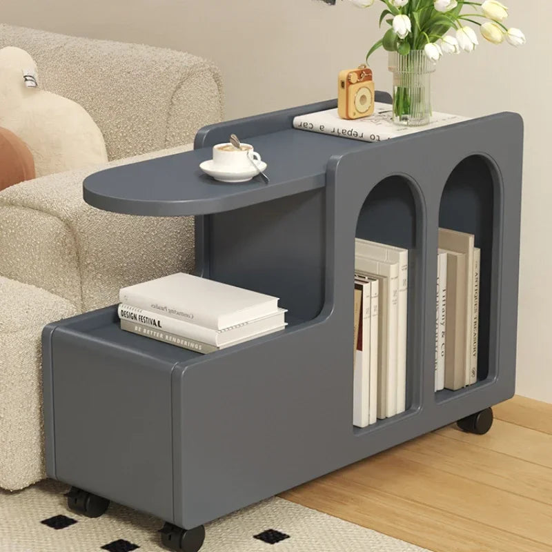 Movable Side Table with Storage Rack Cream Style End Table for Sofa Coffee Table Bedroom and Living Room Aimak Store