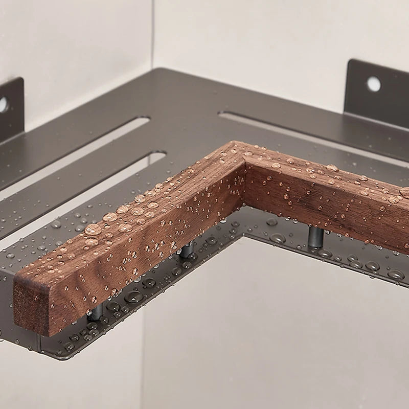 Bathroom Shelf Corner Space Aluminum Wood Bathroom Triangle Basket Shower Room Storage Rack Wall Mounted Aimak Store