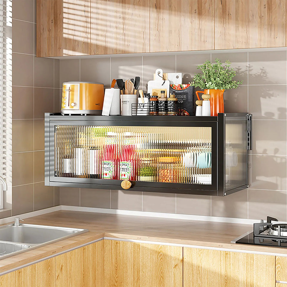 Wall Mount Cabinet 33.5*11in Balcony Kitchen Wall Cabinet with Flip-Up Door Living Room Bedroom Storage Cabinet Wall Cabinet Aimak Store