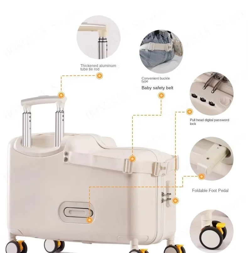 Travel suitcases can sit and ride children's luggage new lazy walking children trolley case boys girls wooden horse suitcase Aimak Store