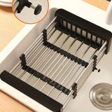 1pc Adjustable Dish Drainer Telescopic Over Sink Dish Drying Rack with  Fruit Vegetable Drain Basket Kitchen Tools and Utensils Aimak Store