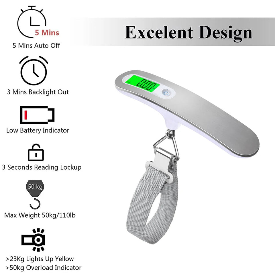 110lb/50kg Portable Electronic Hand Luggage Scale LCD Digital Display Balance Scale Suitcase Travel Weighs Baggage Weight Tool Aimak Store