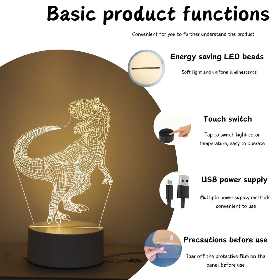 3D Creative Fantasy Dinosaur Night Light USB Home, Bedroom, Living Room, Sleep, Office Light Decorative Light, Gift Light Aimak Store