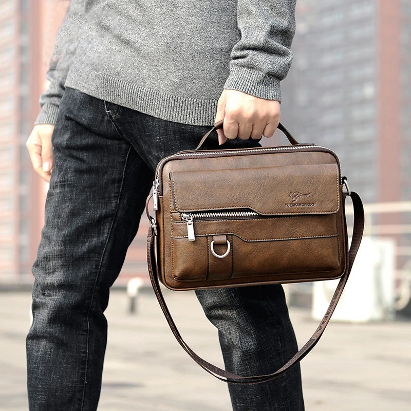 Men'S Briefcase Shoulder Business Square Tote PU Leather Cross Handbag Messenger Crossbody Square Side Phone Pouch Hand Bag Male Aimak Store